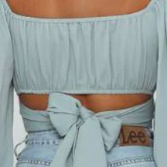 Beginning Boutique -Pistachio Ruched, On/Off Shoulder Long Sleeve Crop, Size 12 - Picture 2 of 6